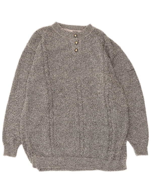 Vintage Damen-Pullover mit Knopfkragen, Gr. 16, großes graues Acryl