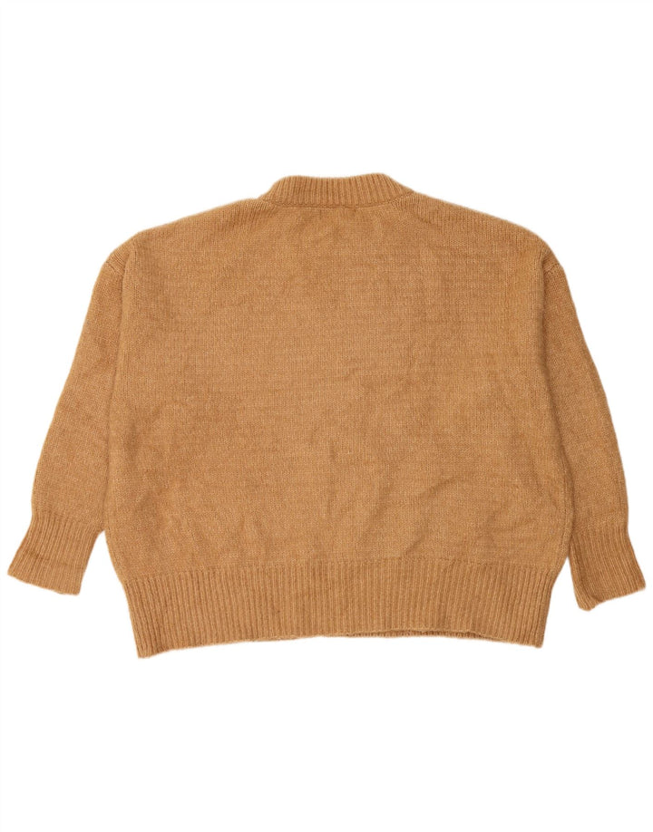 Übergroßer Pullover mit Rundhalsausschnitt von Zara für Damen, UK 14, mittelbraunes Acryl