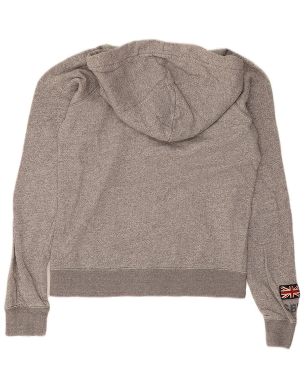 Jack Wills Damen-Kapuzenpullover mit grafischem Reißverschluss, Gr. 8, Größe S, grau gefleckte Baumwolle