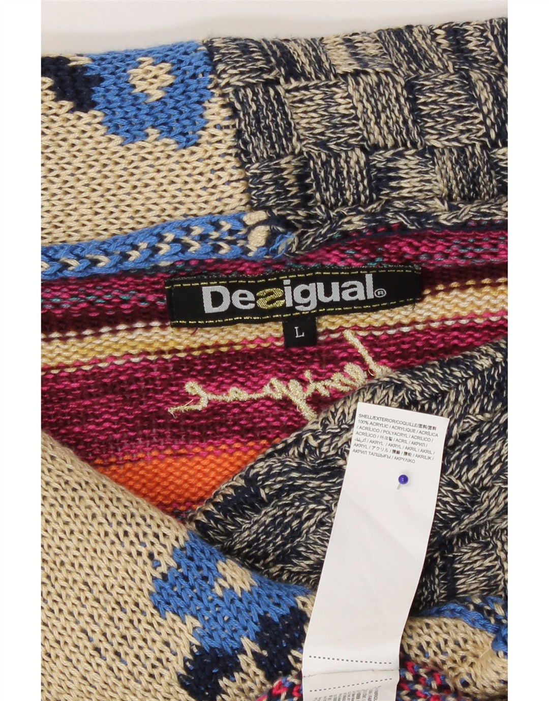 Desigual Damen-Cardigan-Pullover UK 14 Großes mehrfarbiges Patchwork