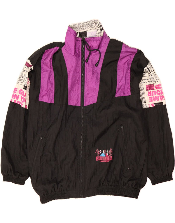 VINTAGE Herren-Trainingsanzugoberteil mit Grafik, UK 40/42, Größe L, Schwarz, Farbblock