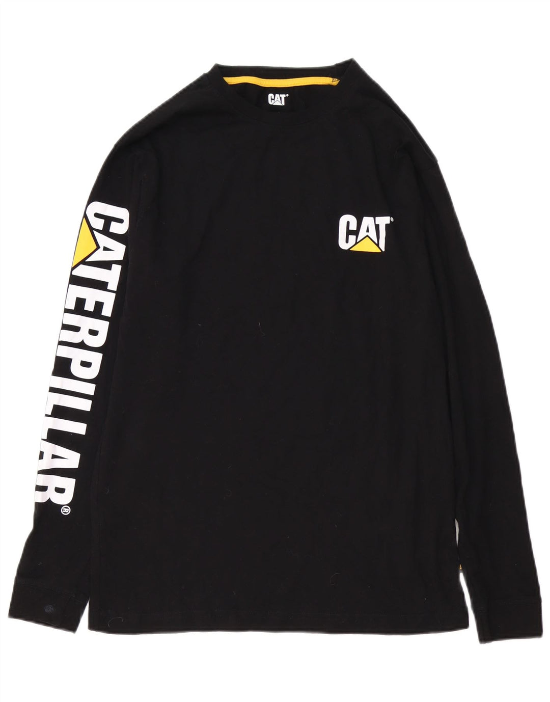 CAT Herren-Top mit Grafik, langärmlig, klein, aus schwarzer Baumwolle