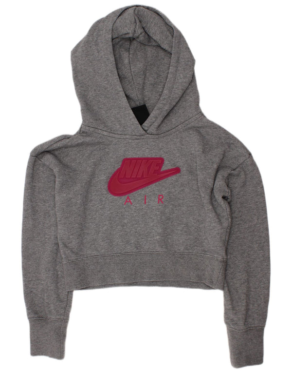 Nike Crop Graphic Hoodie-Pullover für Mädchen, 8–9 Jahre, Größe S, grau gefleckte Baumwolle