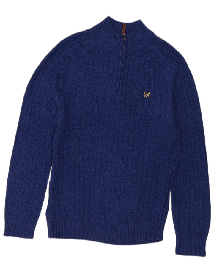 CREW CLOTHING Mens Zip Neck Jumper Sweater Medium Blue Cotton