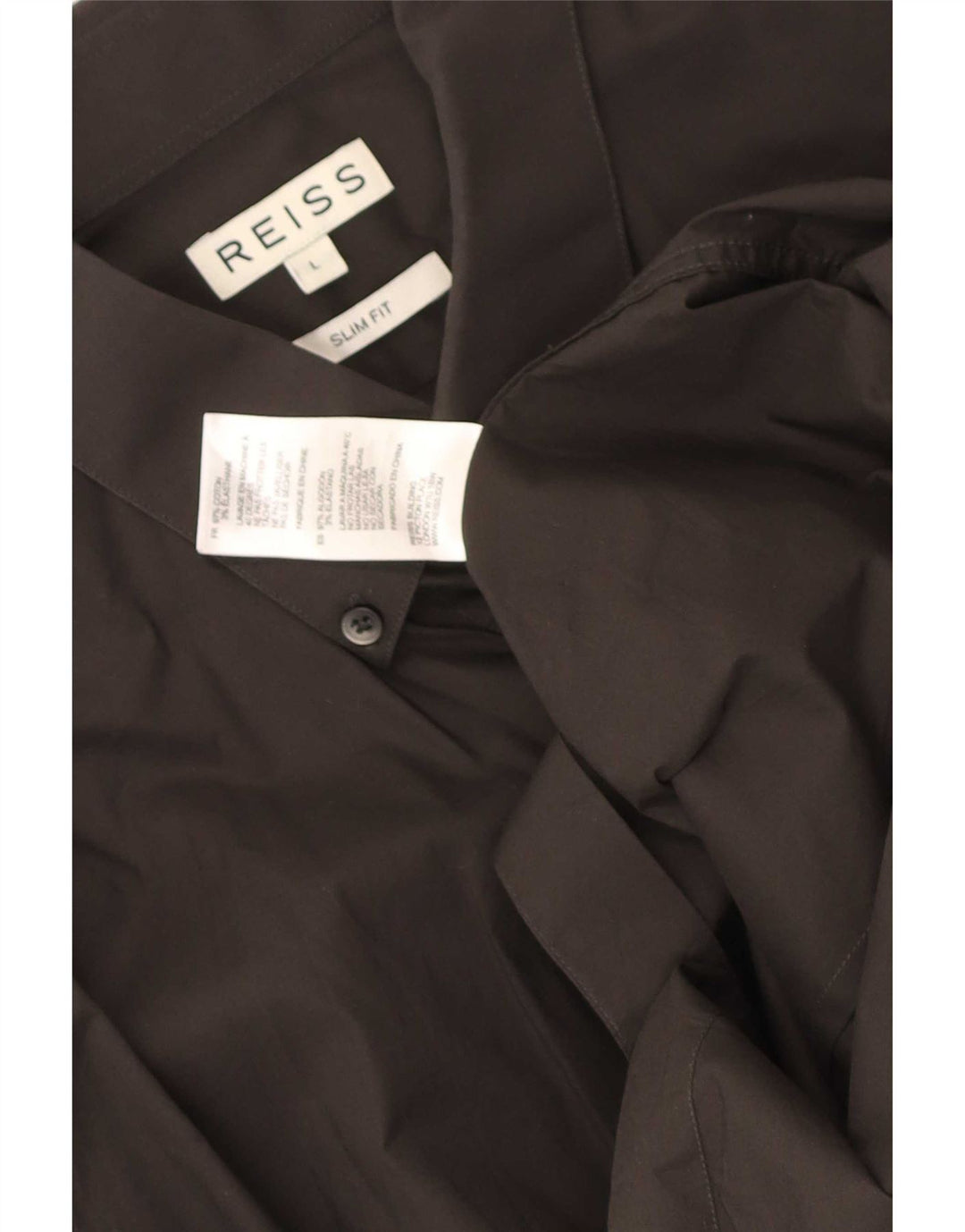 Reiss Herren-Slim-Fit-Hemd, groß, aus schwarzer Baumwolle