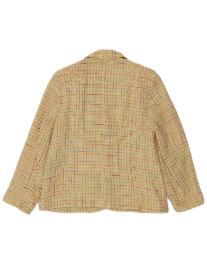 Vintage Damen 3-Knopf-Blazer-Jacke IT 42 mittelgelb karierte Baumwolle