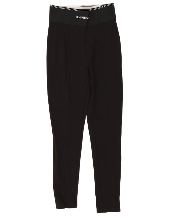 Calvin Klein Damen Graphic Leggings UK 8 Small Schwarze Viskose