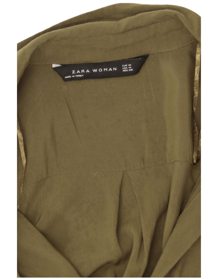 Zara Damen Longline-Hemdbluse UK 14 Medium Khaki