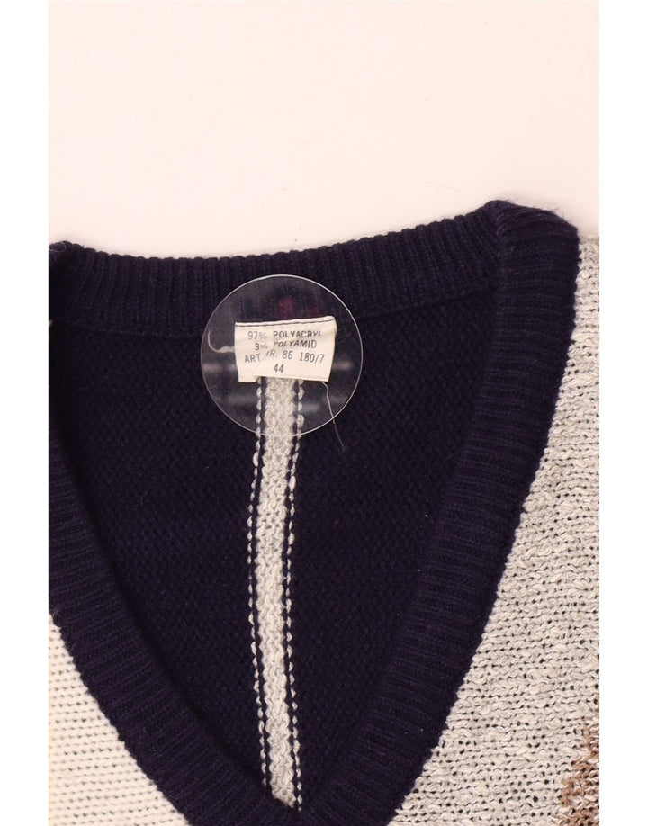 Vintage Damen Pullover mit V-Ausschnitt IT 44 Medium Navy Blue Colourblock