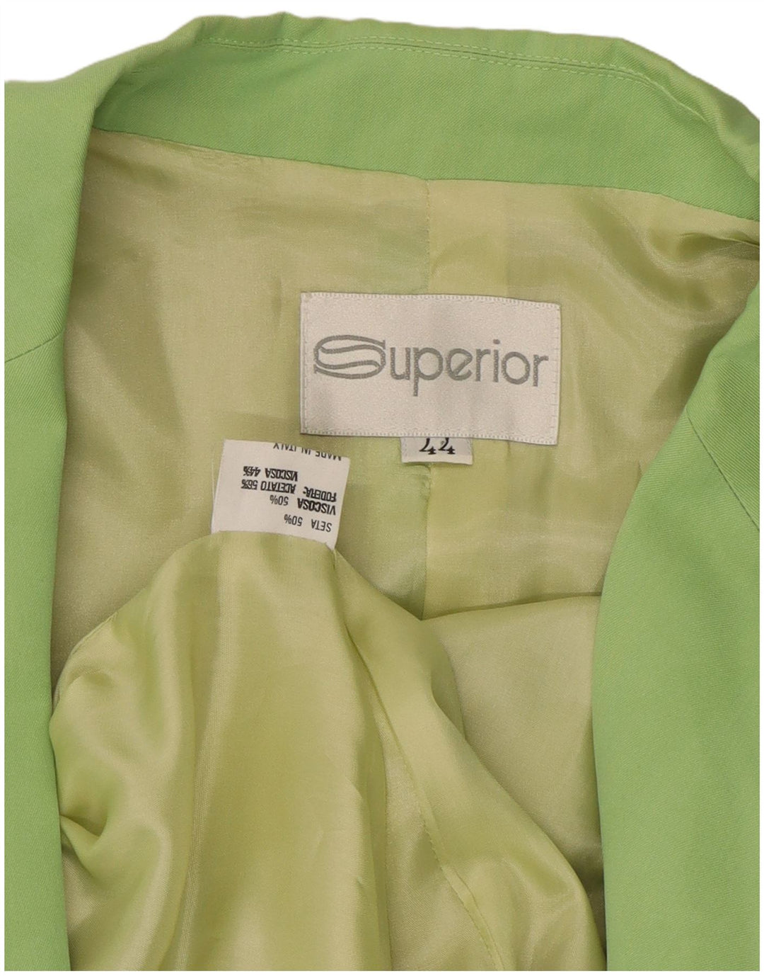 SUPERIOR Zweireihiger Damen-Blazer IT 44 aus mittelgrüner Seide