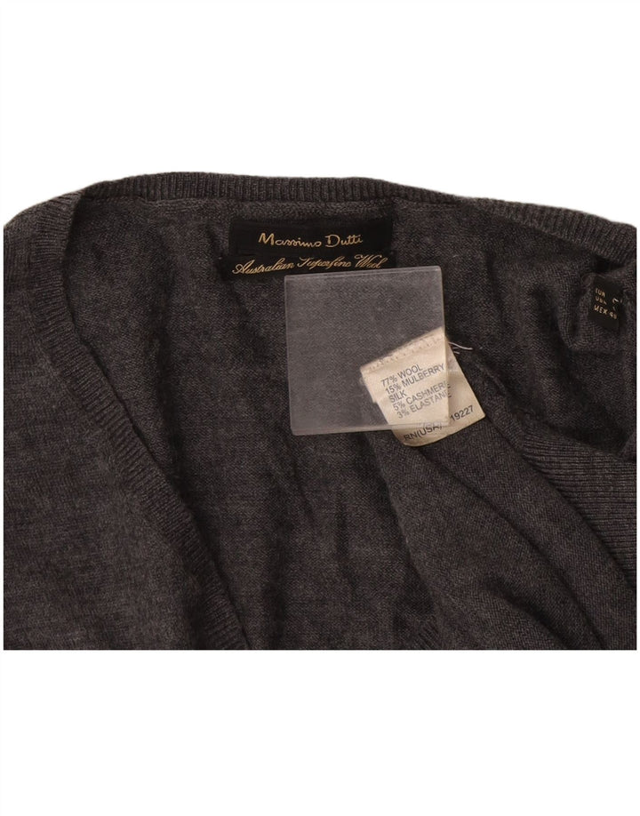 Massimo Dutti Herren-Pullover mit V-Ausschnitt, große graue Wolle