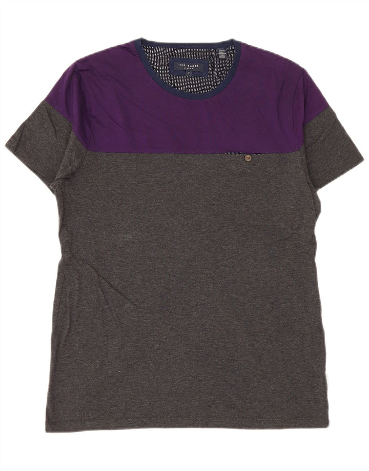 Ted Baker Herren T-Shirt Top Größe 3 Mittelgraue Colourblock-Baumwolle