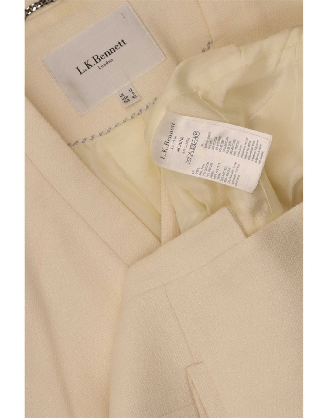 L.K. Bennett Damen-Blazerjacke mit 3/4-Ärmeln, UK 12, mittelbeigeiges Leinen