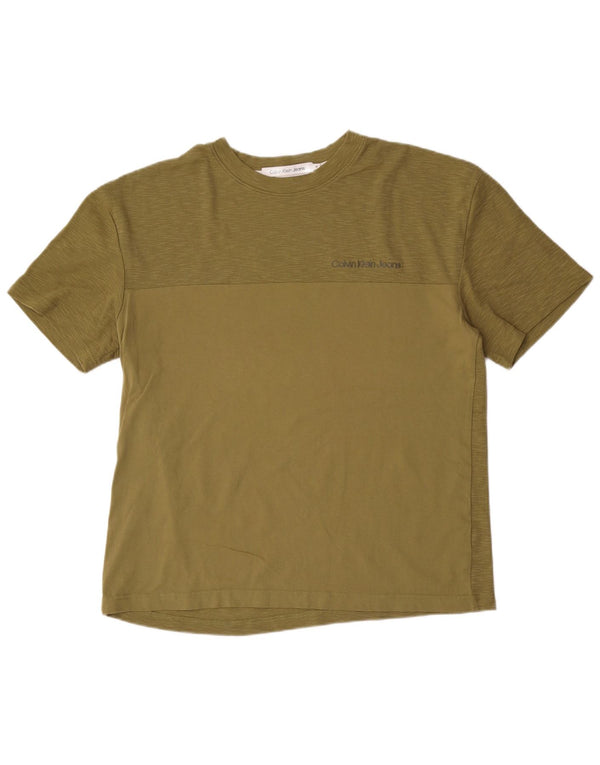 Calvin Klein Herren T-Shirt Top Medium Khaki Colourblock