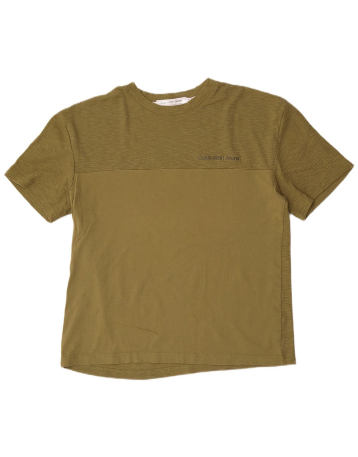 Calvin Klein Herren T-Shirt Top Medium Khaki Colourblock