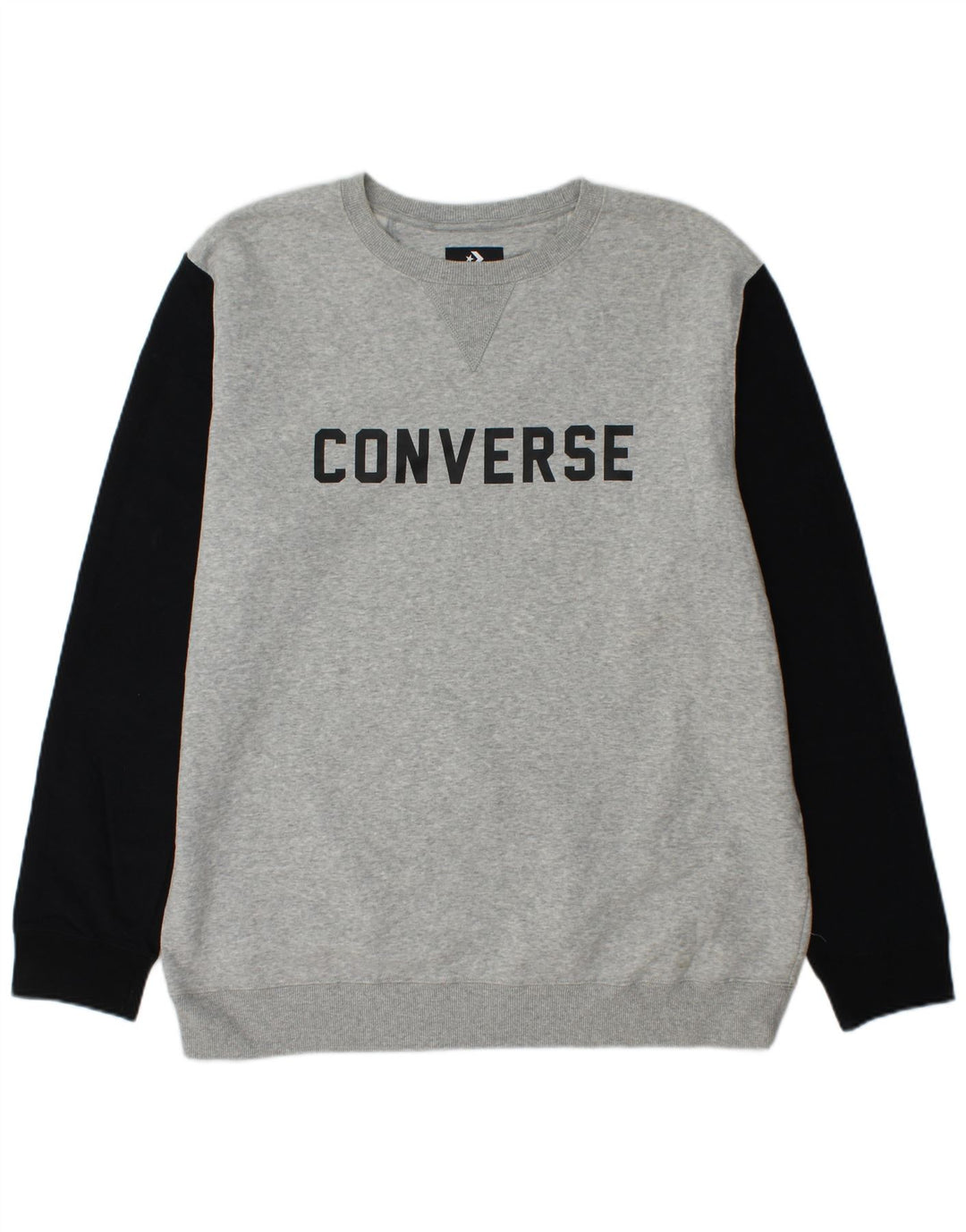 CONVERSE Grafischer Herren-Sweatshirt-Pullover XL aus grauer Colourblock-Baumwolle