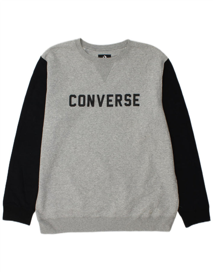 CONVERSE Grafischer Herren-Sweatshirt-Pullover XL aus grauer Colourblock-Baumwolle