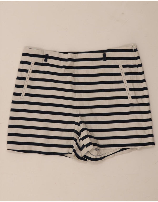 Zara Womens Casual Shorts Large W30 Navy Blue Striped Cotton