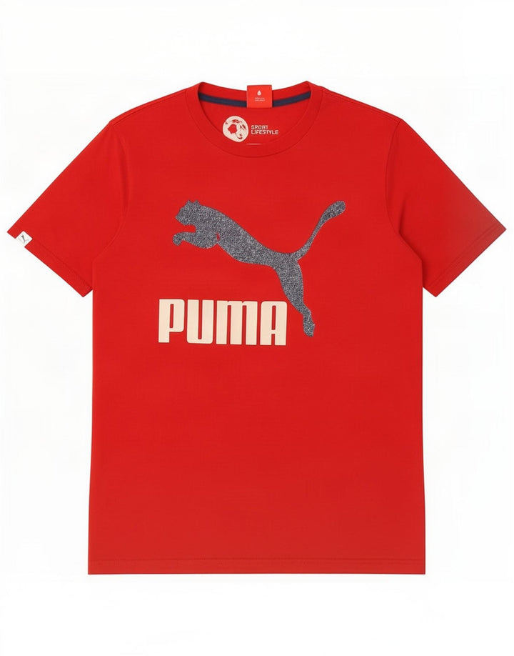 Puma Herren Grafik-T-Shirt-Oberteil aus mittelroter Baumwolle