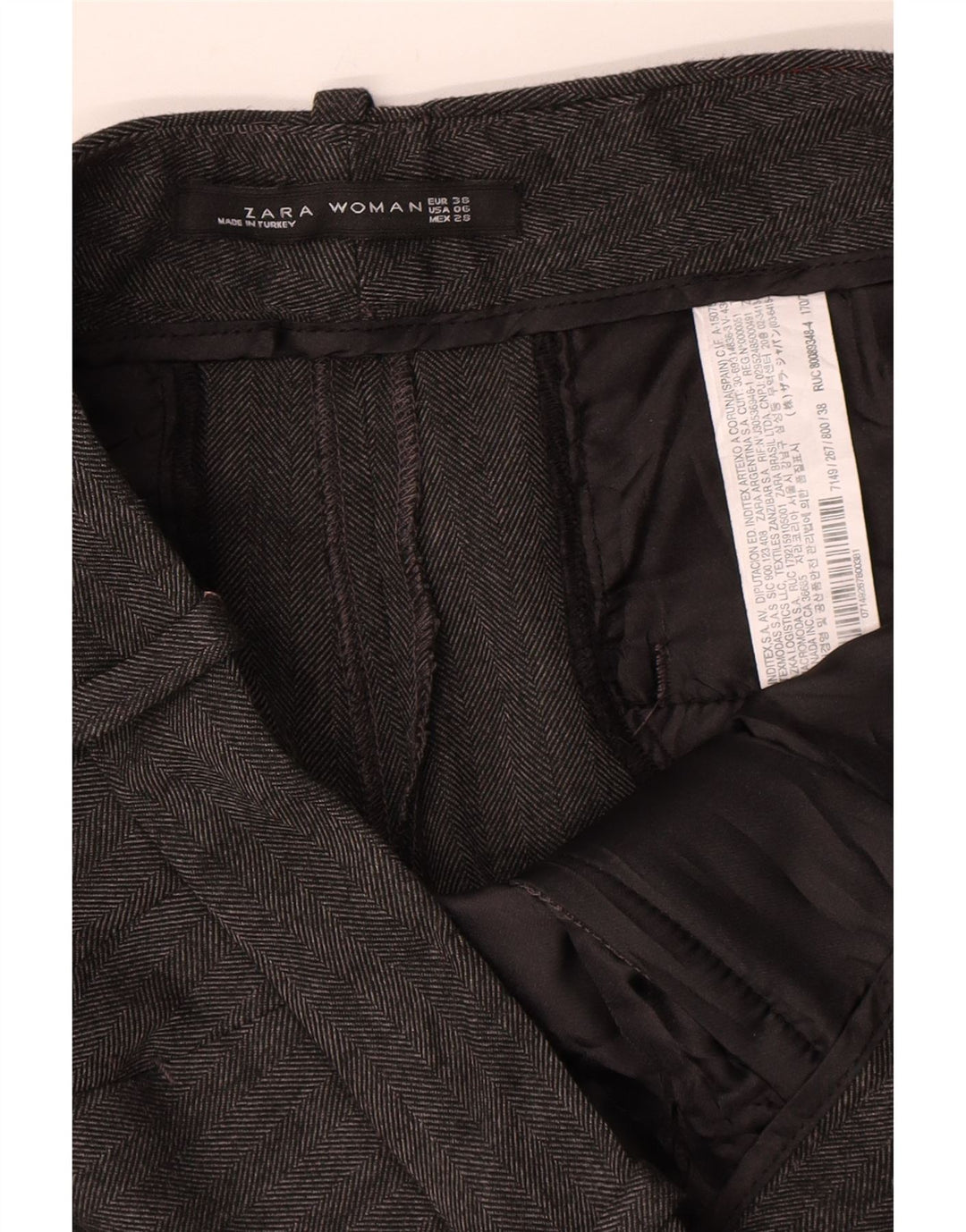 Zara Slim Chino-Hose für Damen, EU 38, Größe S, W28, L28, graues Fischgrätenmuster