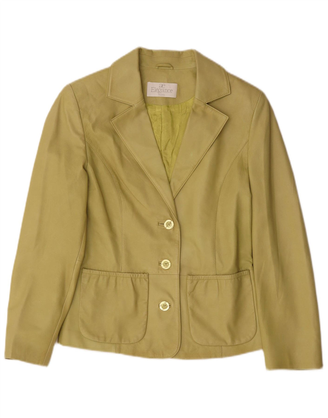 Elegance Damen-Blazerjacke aus Leder mit 3 Knöpfen, Gr. 10, klein, grünes Leder