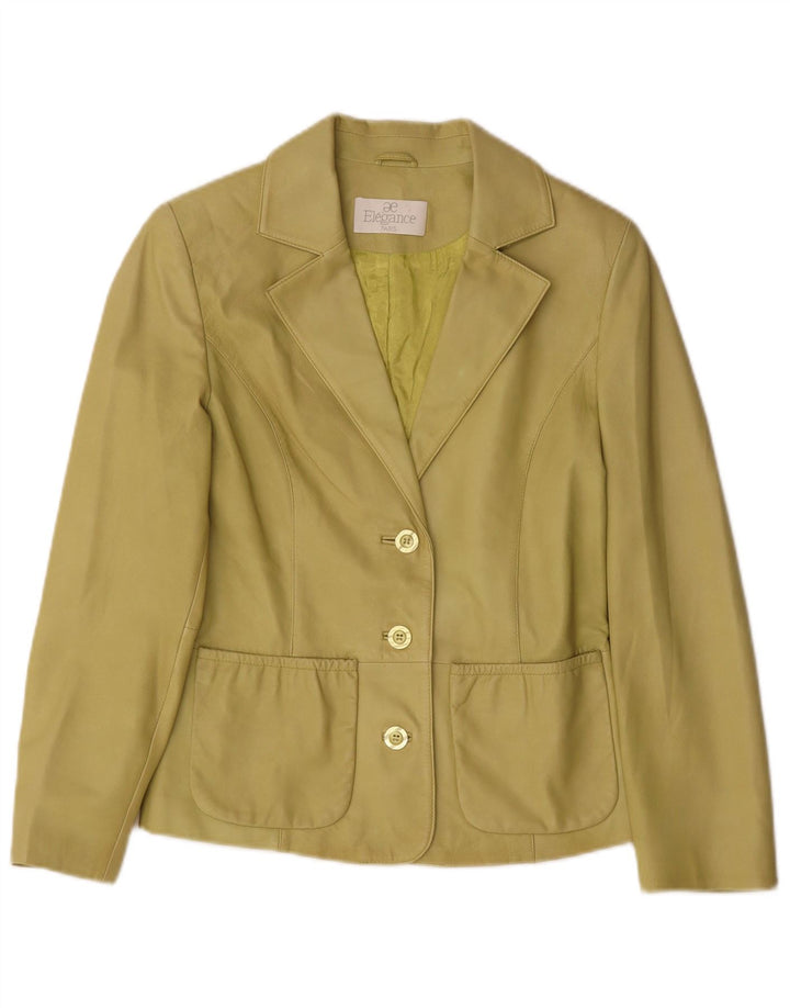 Elegance Damen-Blazerjacke aus Leder mit 3 Knöpfen, Gr. 10, klein, grünes Leder