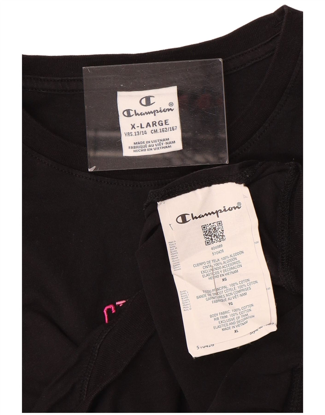 CHAMPION T-Shirt-Top für Mädchen, 13–14 Jahre, XL, schwarze Baumwolle