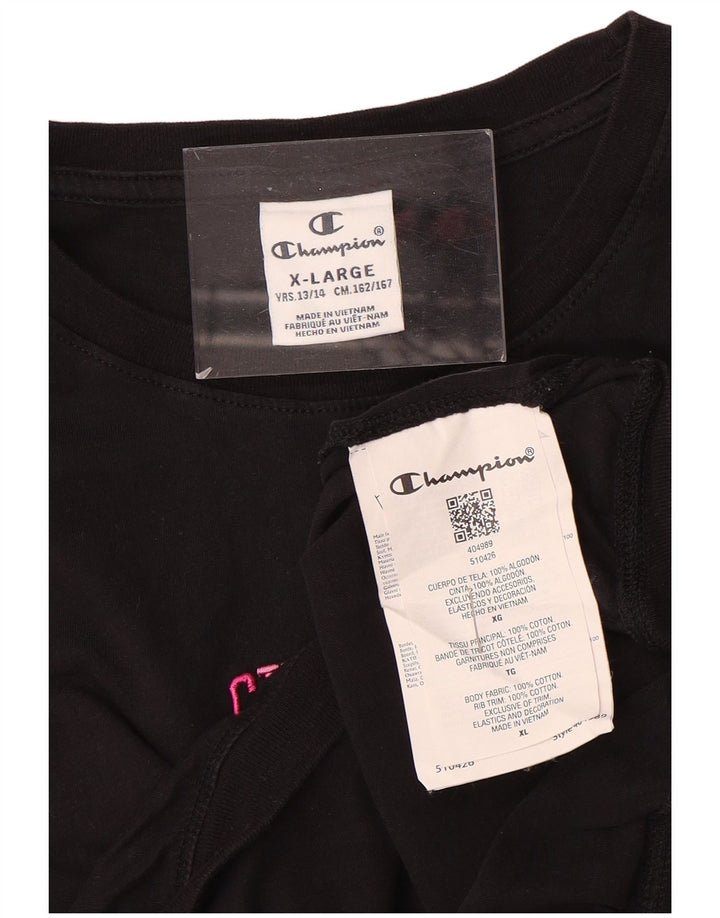 CHAMPION T-Shirt-Top für Mädchen, 13–14 Jahre, XL, schwarze Baumwolle