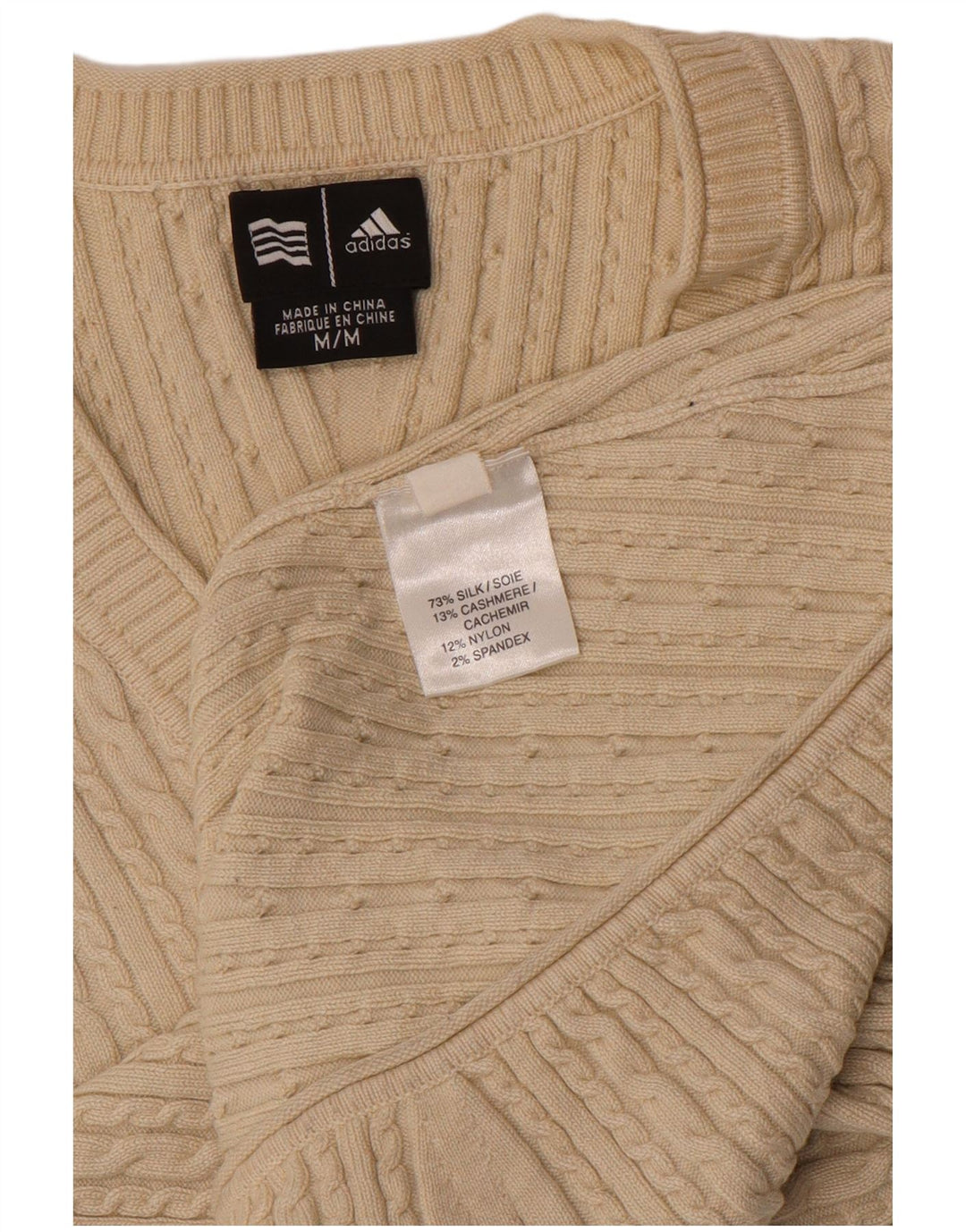 ADIDAS Damen-Pullover mit V-Ausschnitt, UK 12, mittelbeige Seide