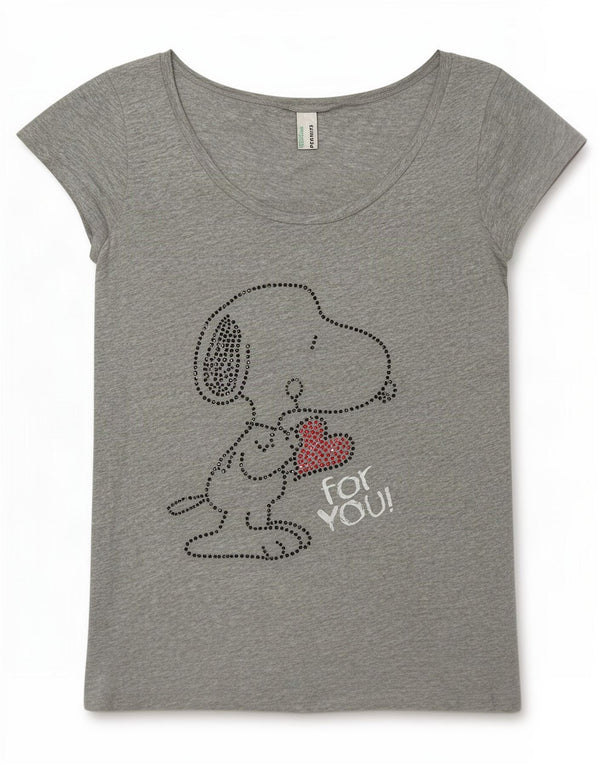 Benetton Womens Peanuts Graphic T-Shirt Top UK 14 Mittelgrau meliert