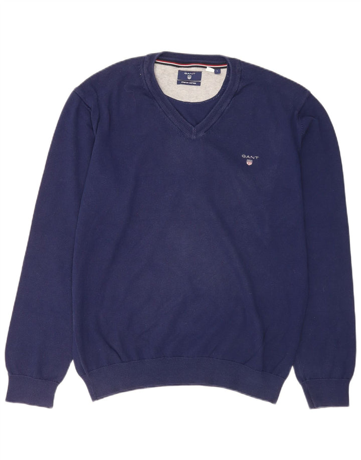 Gant Herren-Pullover mit V-Ausschnitt, groß, marineblau, Polyamid