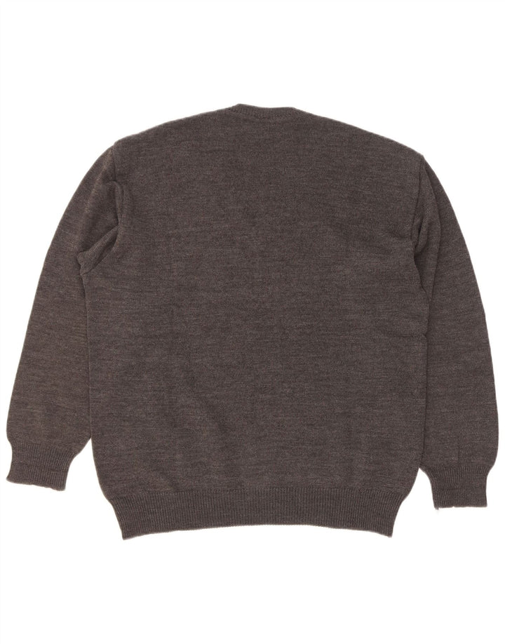 Rinaldi Herren-Pullover mit V-Ausschnitt aus mittelgrauer, geometrischer Wolle