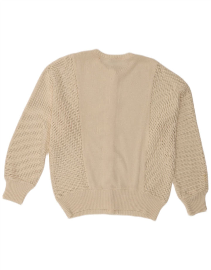 Vintage Damen Strickjacke IT 46 Large Off White Polyacryl