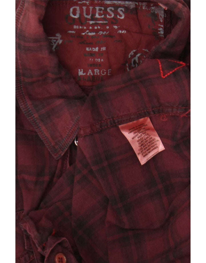 Guess Herren-Flanellhemd mit Grafik, groß, Burgunderrot, kariert, Baumwolle