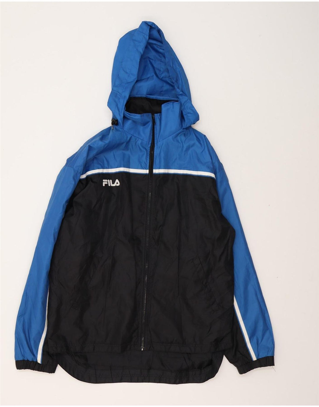 Fila Herren-Regenjacke mit Kapuze, UK 40, groß, marineblaues Colourblock-Nylon