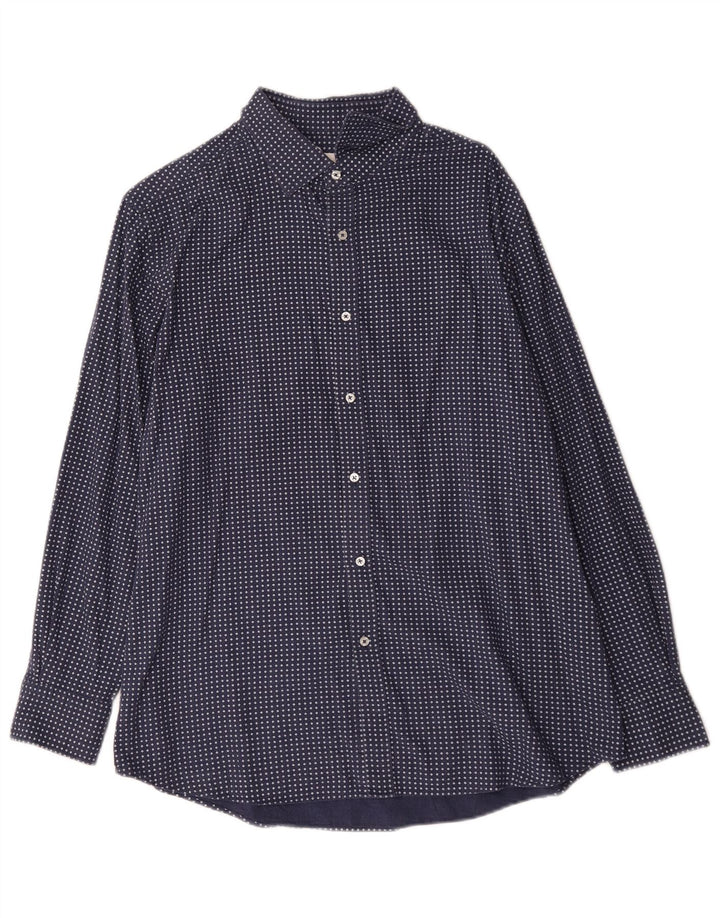 Massimo Dutti Herrenhemd XL Blaue geometrische Baumwolle