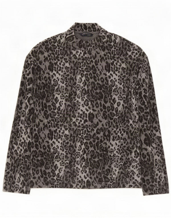 Marks & Spencer Damen-Oberteil, langärmlig, Gr. 8, klein, grau, mit Tiermuster