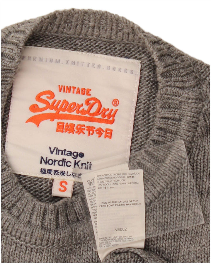 Superdry Herren-Pullover mit Rundhalsausschnitt, Größe S, Grau, Fair-Isle-Acryl