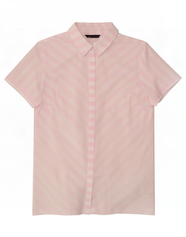 Marks & Spencer Damen Kurzarmhemd UK 12 Mittelweiß gestreift