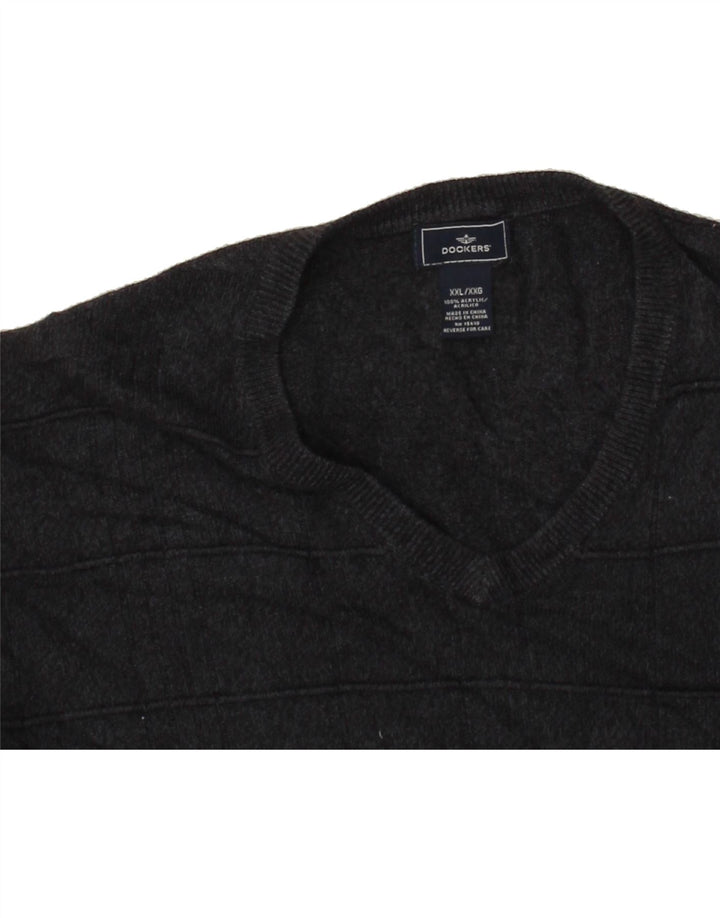 DOCKERS Mens V-Neck Jumper Sweater 2XL Navy Blue Check Acrylic Vintage Dockers and Second-Hand Dockers from Messina Hembry 