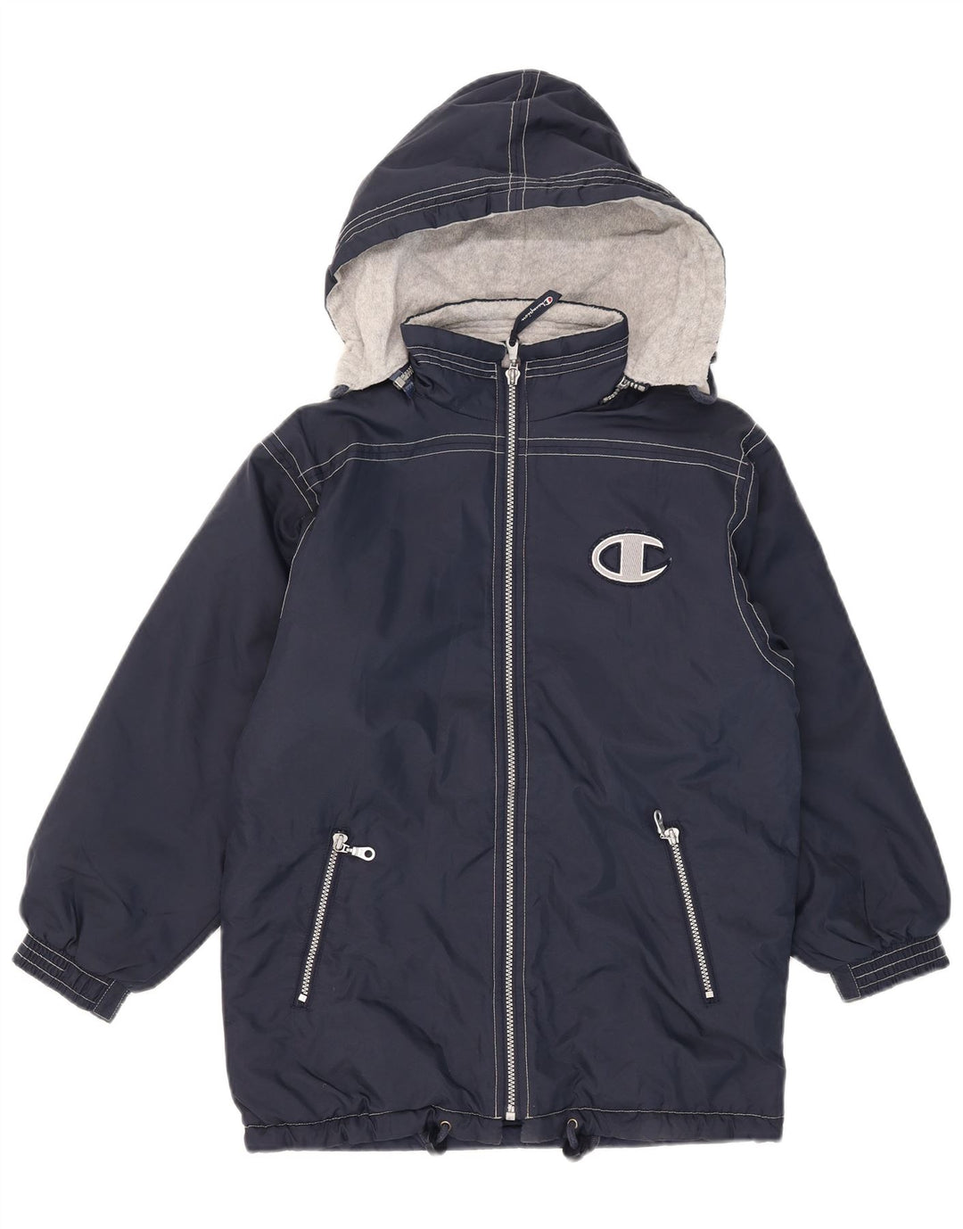 Champion Jungen wattierter Mantel mit grafischer Kapuze, 9–10 Jahre, marineblaues Polyamid