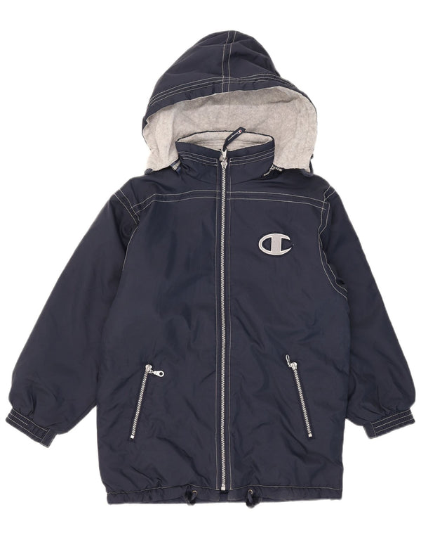 Champion Jungen wattierter Mantel mit grafischer Kapuze, 9–10 Jahre, marineblaues Polyamid