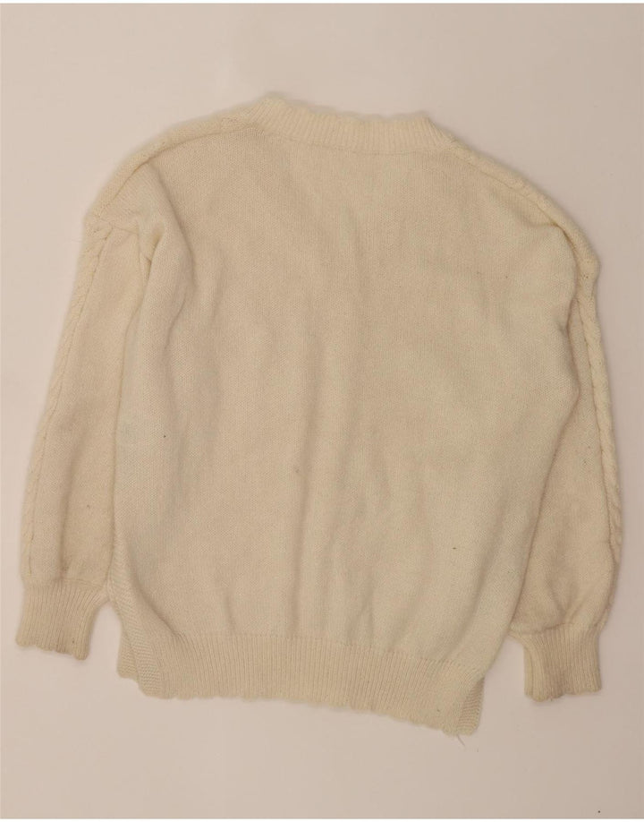 SHEIN Womens Oversized V-Neck Jumper Sweater UK 14 Medium Off White Vintage Shein and Second-Hand Shein from Messina Hembry 