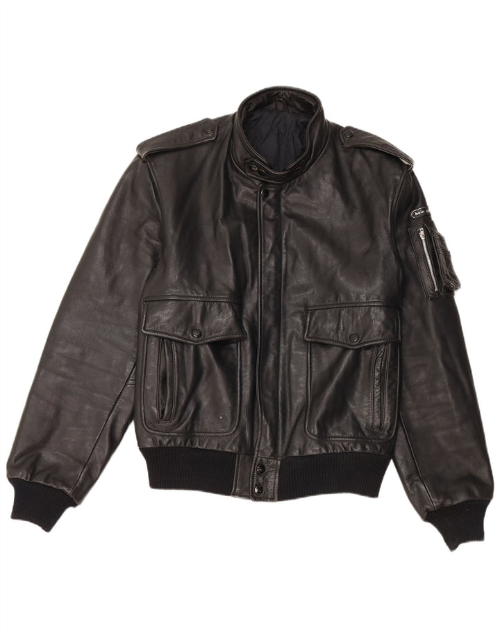 Vintage Herren Leder Militärjacke UK 38 Mittelschwarzes Leder