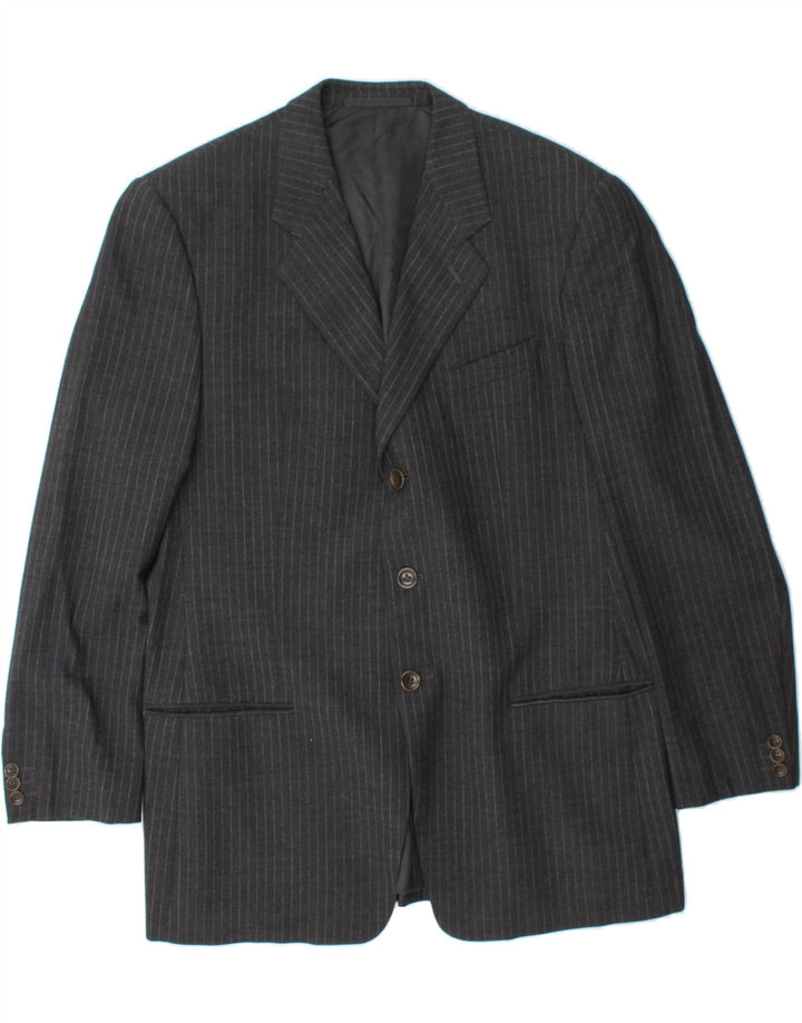 ARMANI COLLEZIONI Mens 3 Button Blazer Jacket IT 52 XL Grey Pinstripe Wool Vintage Armani Collezioni and Second-Hand Armani Collezioni from Messina Hembry 