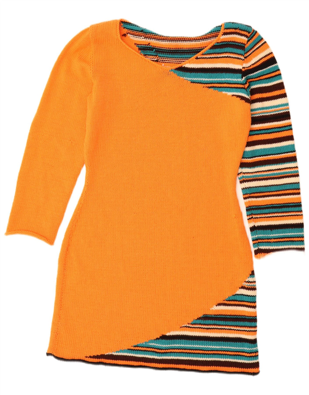VINTAGE Damen Pulloverkleid UK 12 Mittelorange gestreift