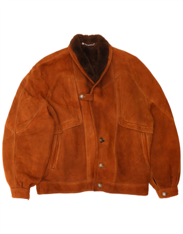 Vintage Herren Shearling Jacke IT 54 2XL Braun