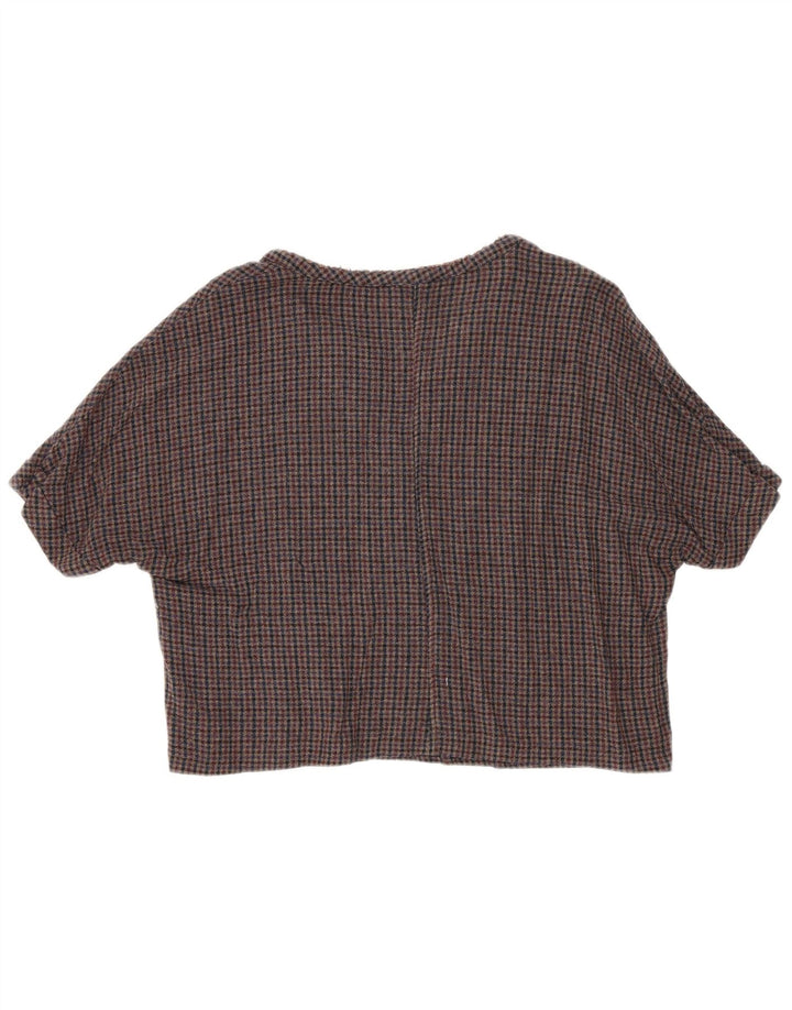 Zara Damen Crop Bluse Top UK 14 Mittelbraun kariert