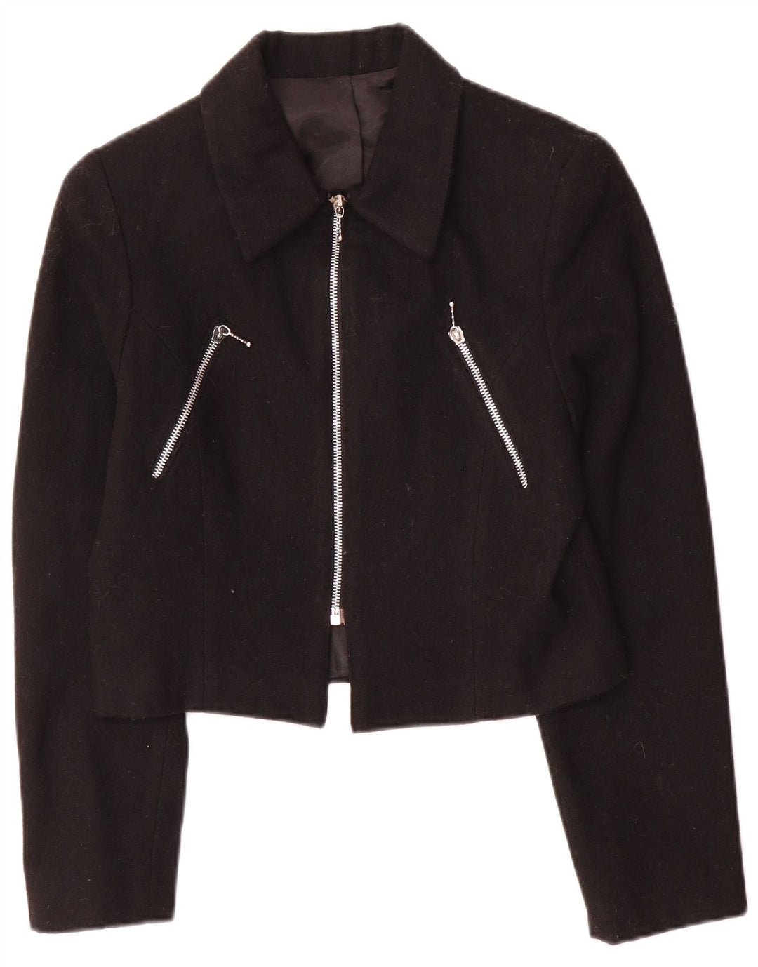 Vintage Damen Crop Blazer Jacke IT 42 Mittelschwarze Wolle