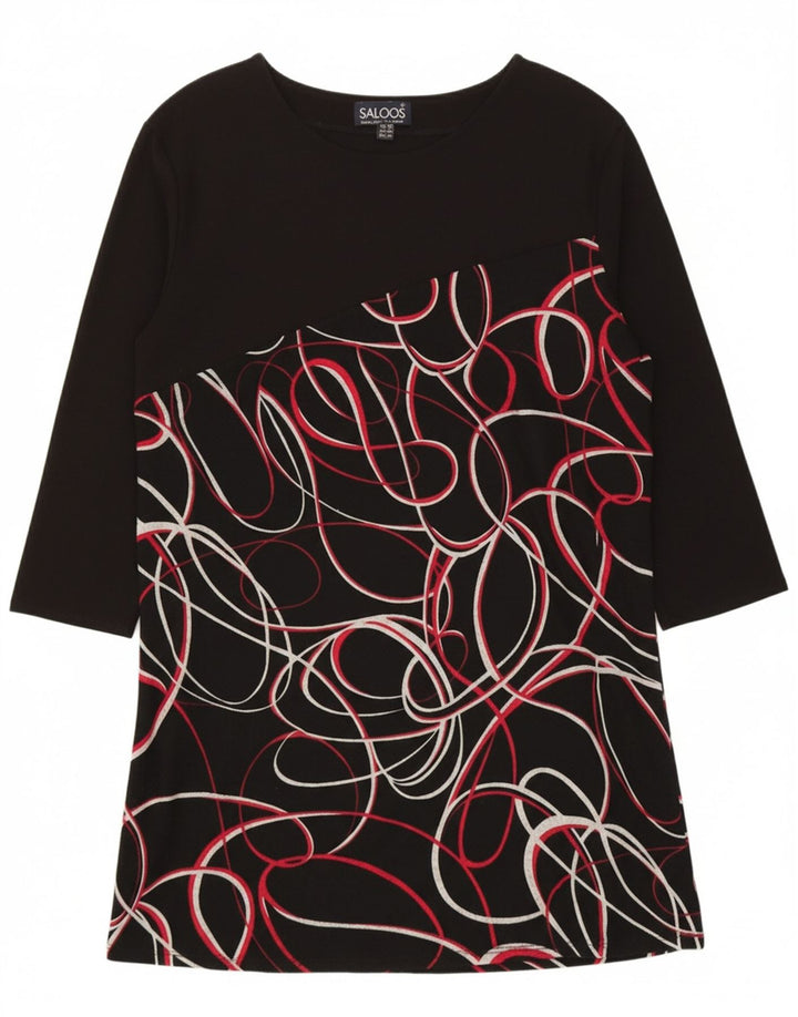 SALOOS Womens Abstract Pattern 3/4 Sleeve Shift Dress UK 20 2XL Black